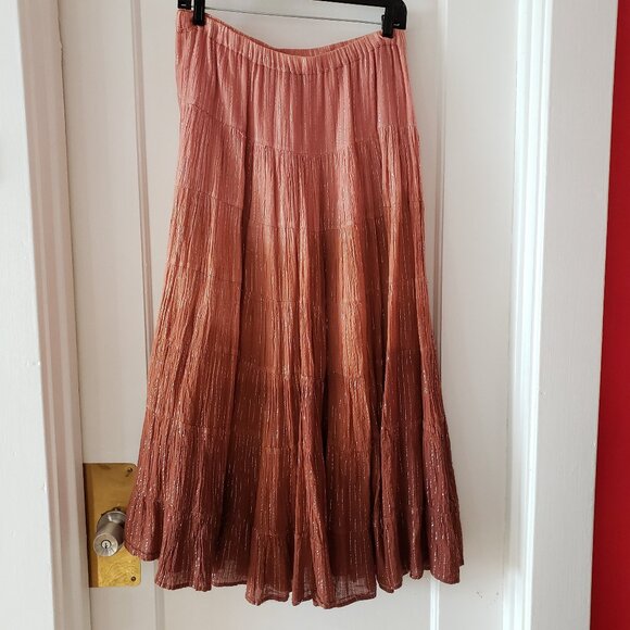 Forever 21 Long shimmery tiered Maxi skirt Burnt Umber gradient colors size M - Picture 1 of 9